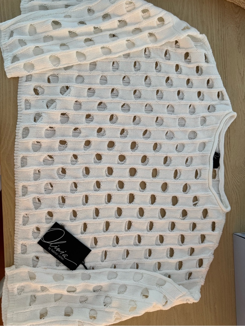 Olivia White Open-Knit Women's crewneck Sweater🖤🖤🖤